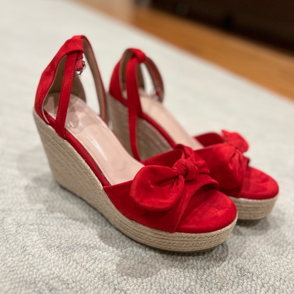 Elegant Red Wedge Sandals